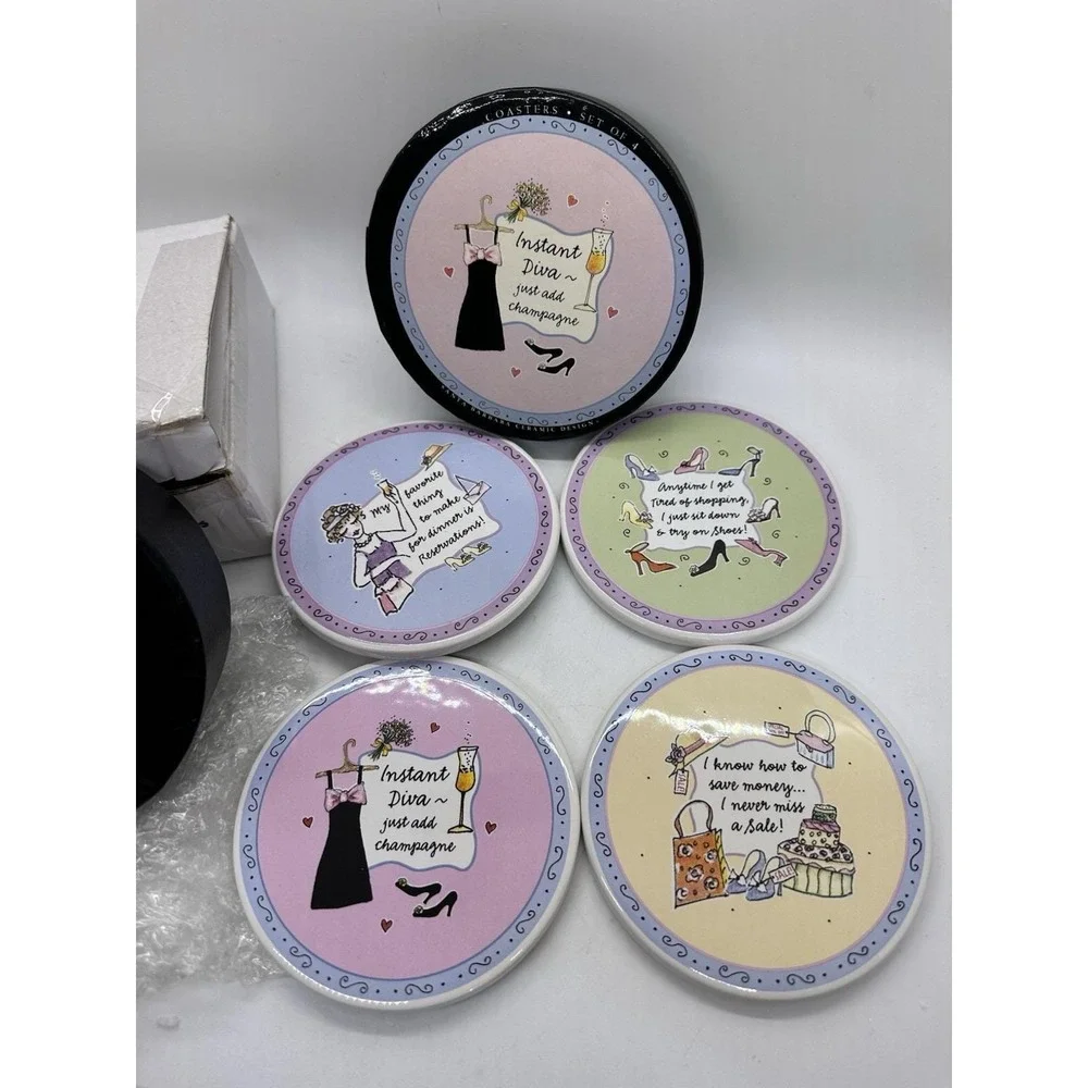 Santa Barbara Coasters Set 4 Instant Diva Linda Grayson Ceramic Round